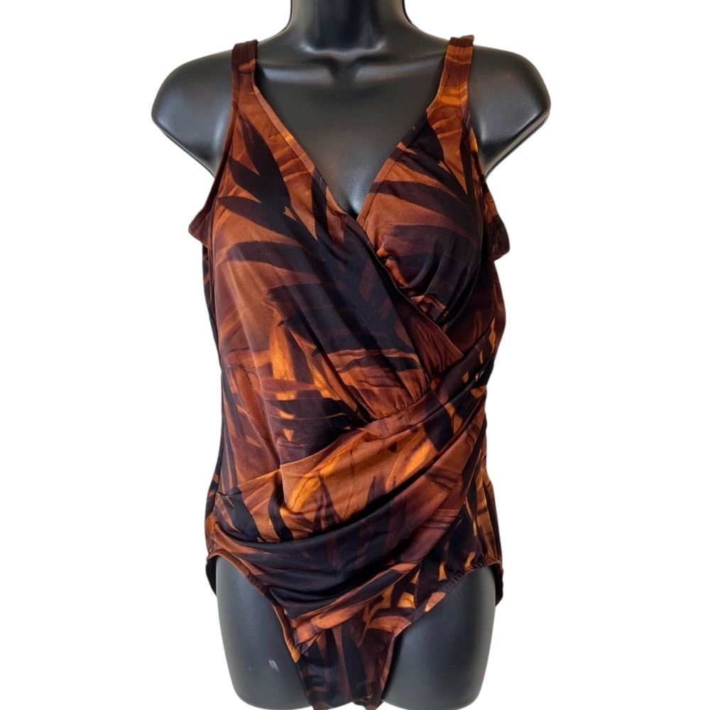 Vintage MiracleSuit One Piece Brown Floral Tummy Control Swimsuit